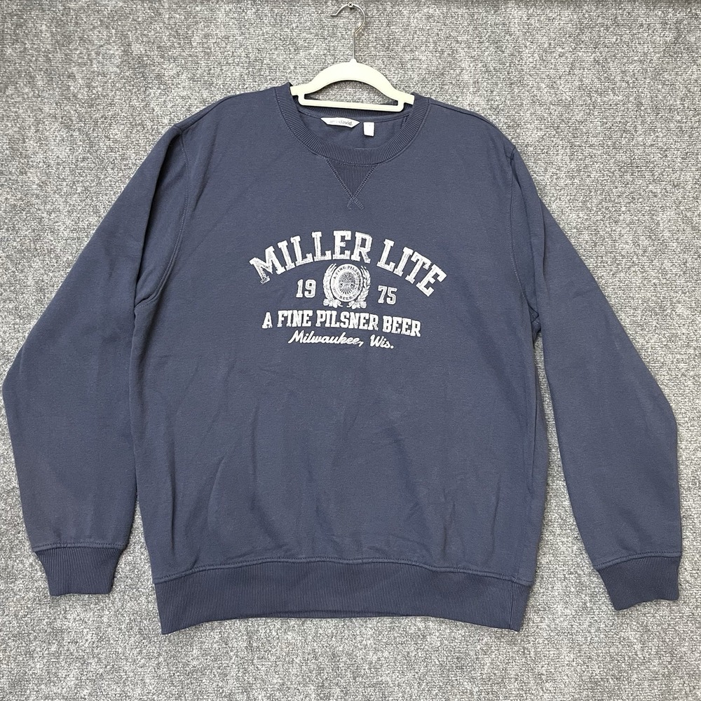 Miller Lite Beer 1975 Crewneck Sweatshirt Camp David Retro Distressed Blue 2XL
